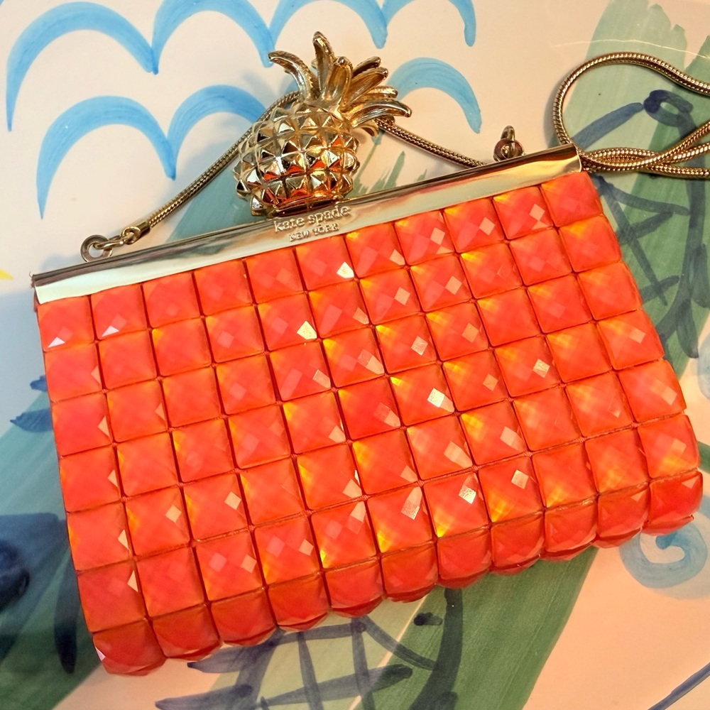 Rare Novelty Kate Spade Lella Frame Micro Clutch Lemondrop Pineapple Clasp Pink